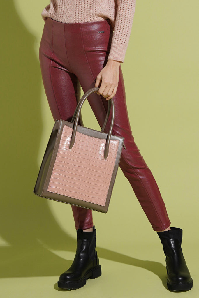 Borsa shopper rosa e taupe