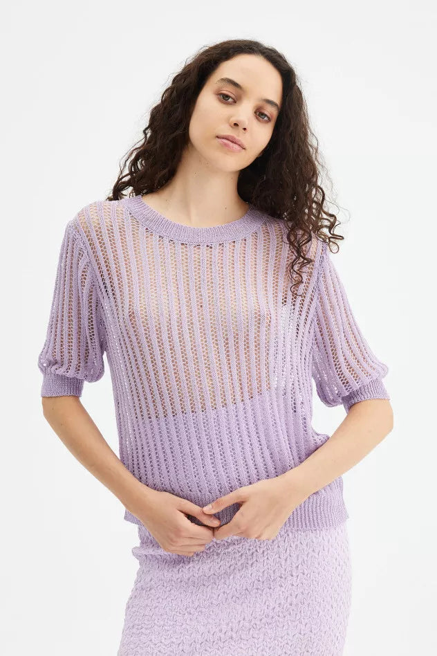 Maglia a punto traforato lilla