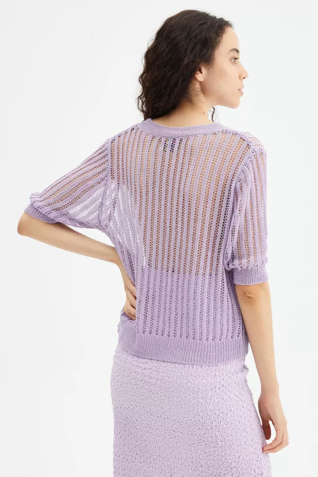 Maglia a punto traforato lilla